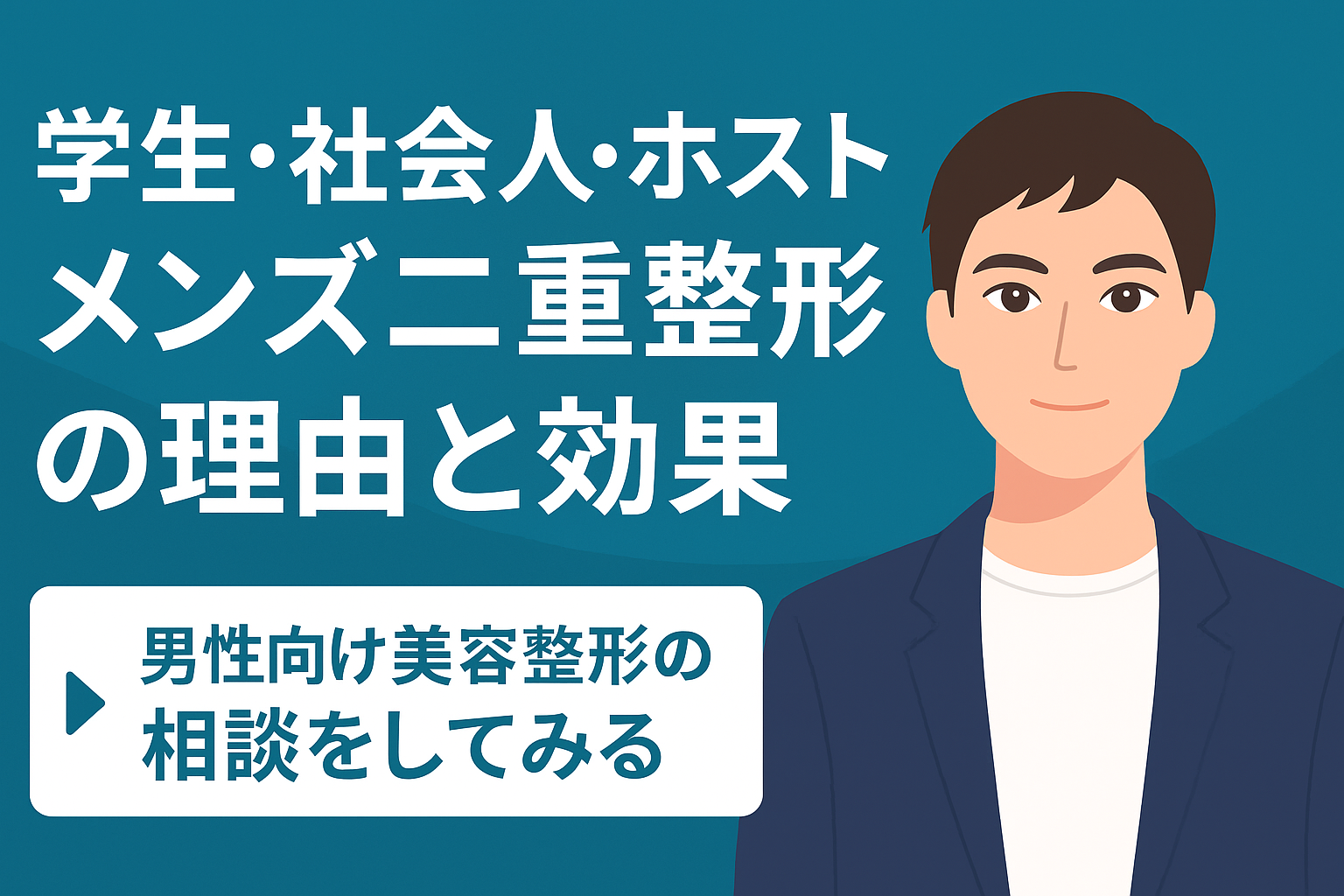 「学生・社会人・ホスト別に解説するメンズ二重整形の理由と効果を紹介するブログ記事アイキャッチ画像」