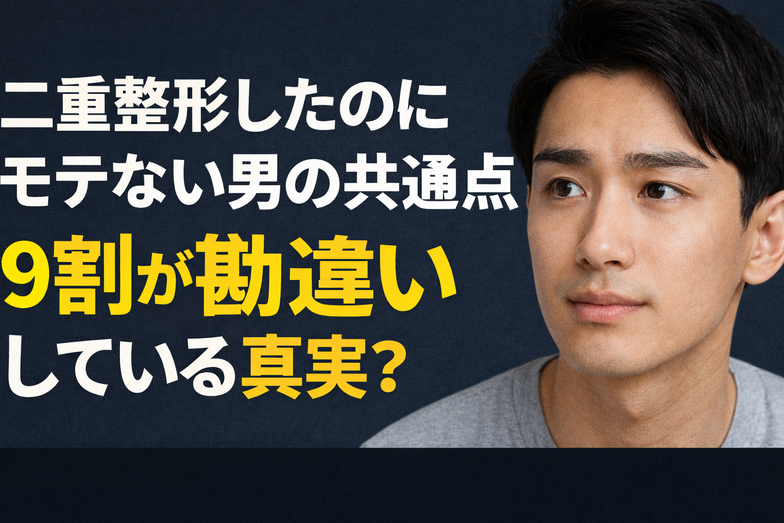 二重整形したのにモテない男性が悩む表情のアイキャッチ画像｜二重整形 失敗 男 清潔感 印象