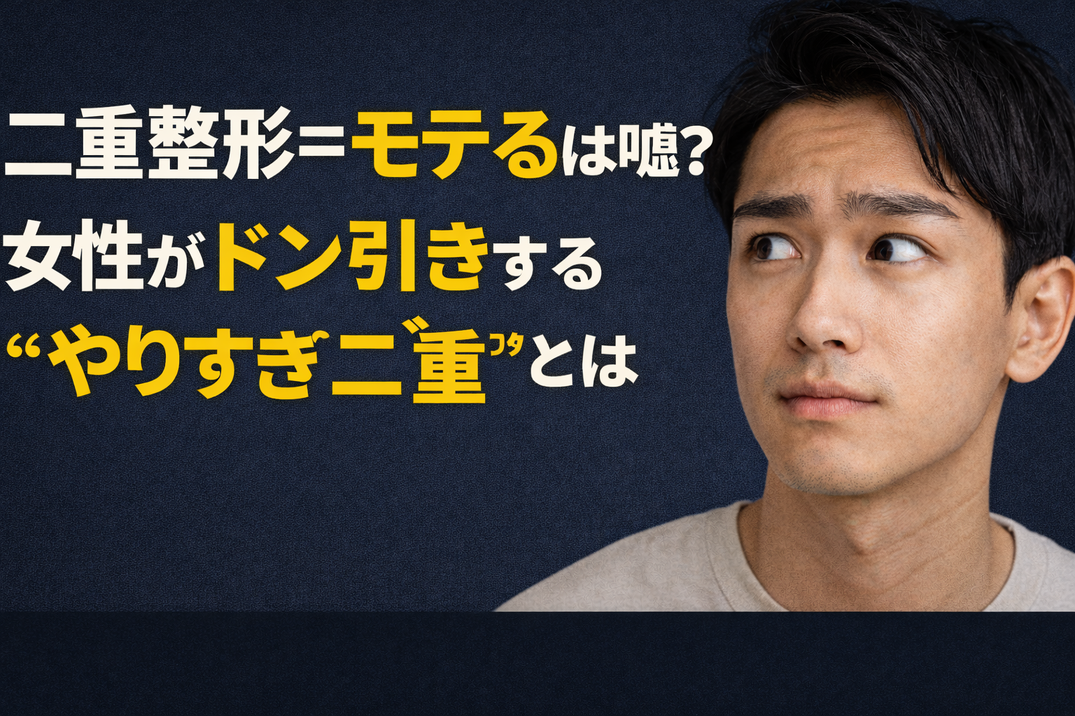 二重整形でモテるは嘘？やりすぎ二重に女性がドン引きしているイメージの男性の顔写真